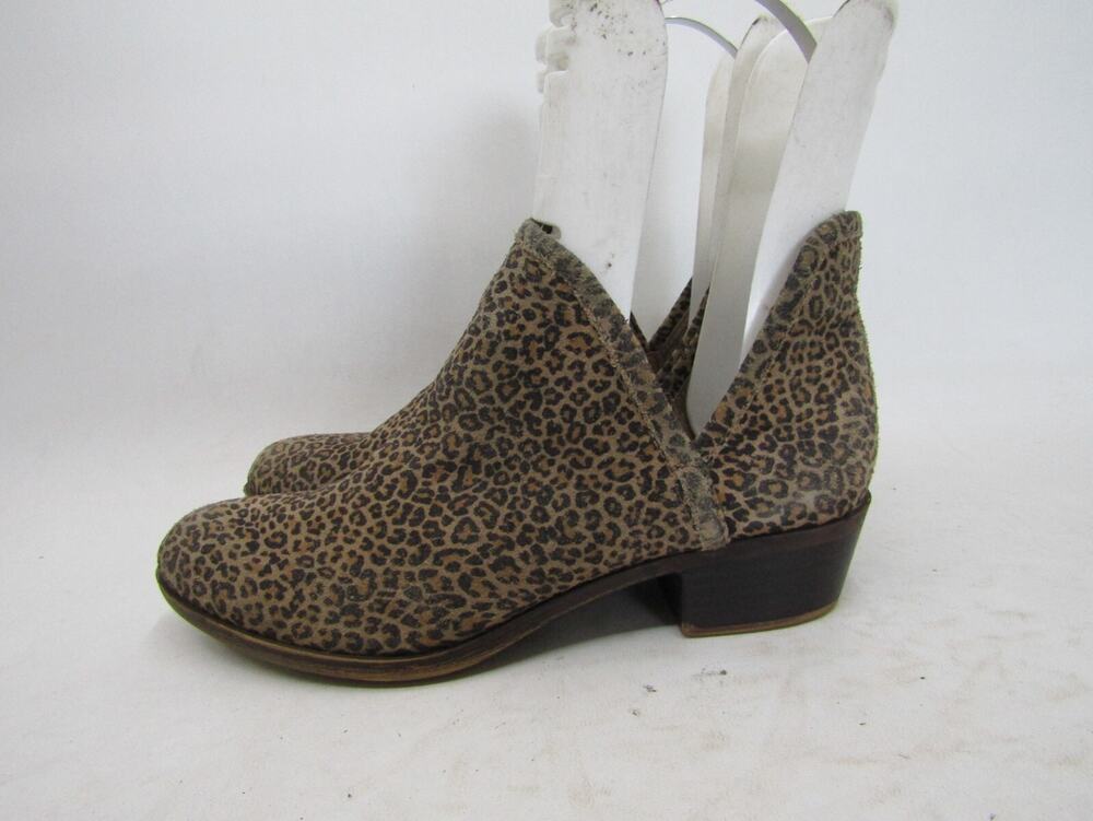 Lucky Brand Womens Size 7.5 M Brown Suede Cheetah Print Zip Ankle Fashion Boots